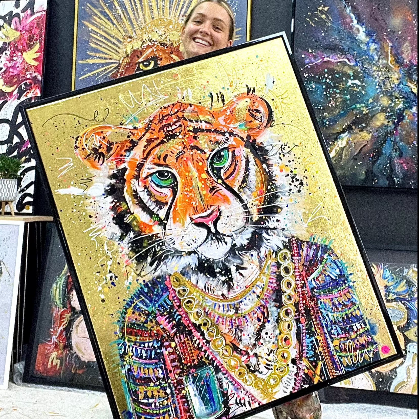 Hand Embellished Metallic Te Fiti the Tiger